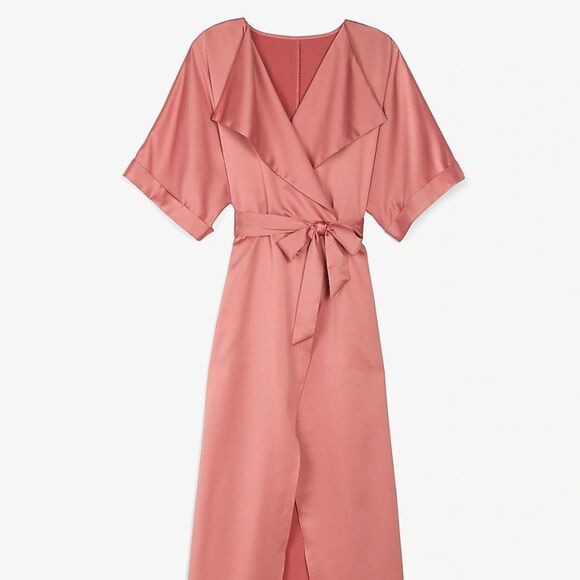 Express Satin Wrap Midi Dress in Rose Pink - Picture 9 of 11